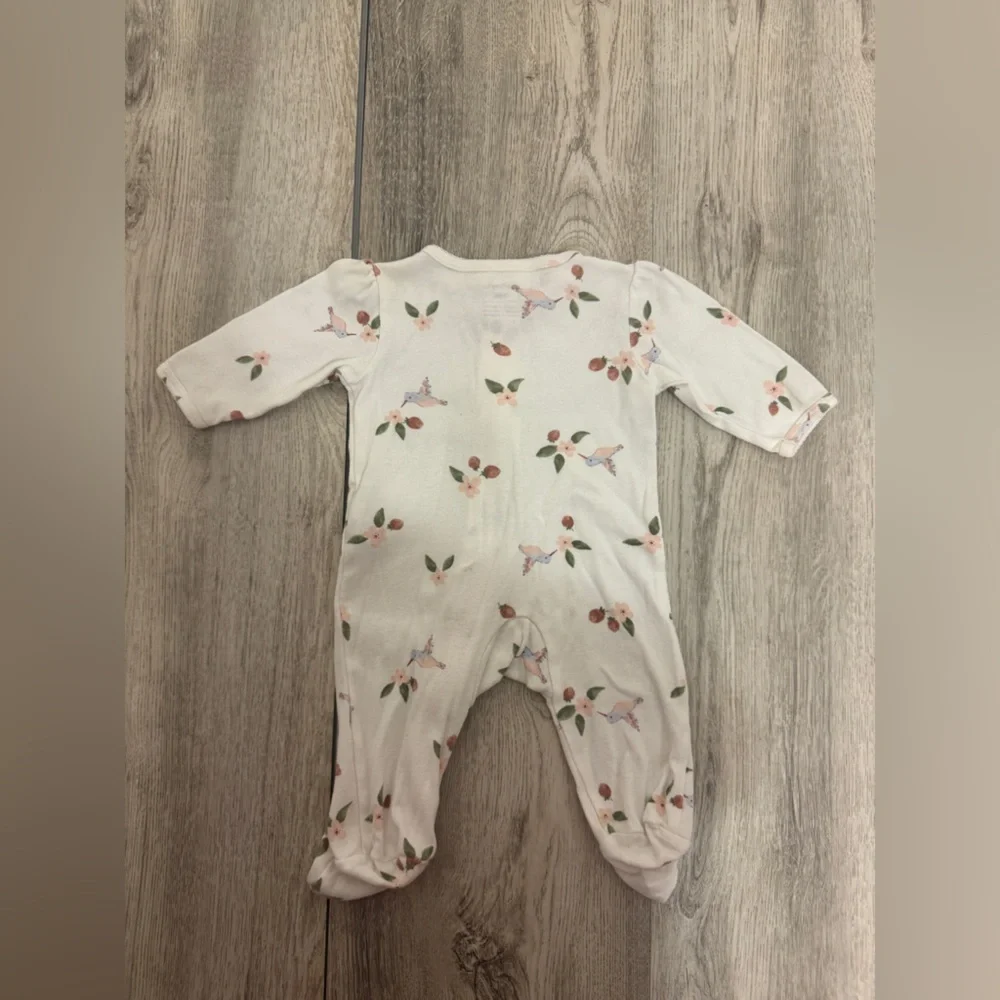 Carter's White Footie One Piece with hummingbird and strawberry  Print